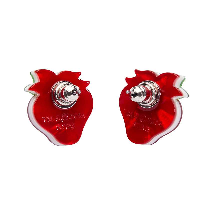 Back of Darling Strawberry Stud Earrings made of resin, from Erstwilder's 2024 Strawberry Shortcake collection