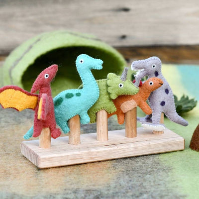 Dinosaur Finger Puppet Sets - Made from 100% NZ Fair Trade Wool. Made ethically in Nepal by brand Tara Treasures