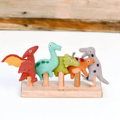 Dinosaur Finger Puppet Sets - Made from 100% NZ Fair Trade Wool. Made ethically in Nepal by brand Tara Treasures