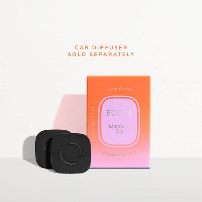 Black fragrance pod and pink packaging with 'Ecoya' branding on a white background.