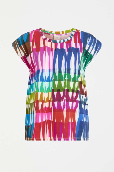 Colourful patterned top on a white background by Elk the Label - Anden Tee