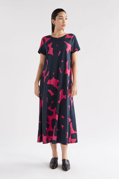 Elk the Label Haki Tshirt Dress in Navy print