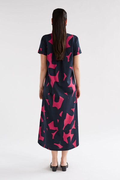 Back of Elk the Label Haki Tshirt Dress in Navy print