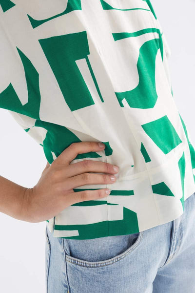 Close up of Elk the Label Hanne Top in Green Braque Print