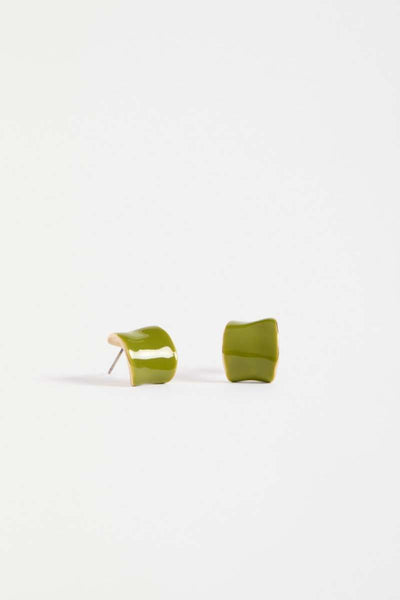 Green earrings on a white background. Illsta Mini Hoop earrings by Elk the Label. ELK stockist in Newcastle at Zebra Finch Style
