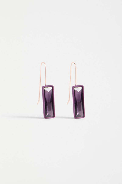 Pair of purple drop earrings on a white background - Jule Small Hook Earrings by ELK. ELK Stockist at Newcastle, NSW at Zebra Finch