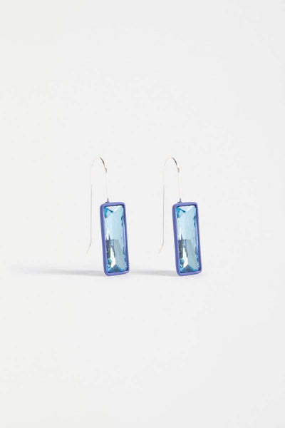 Pair of blue earrings on a white background - Jule Small Hook Earrings by ELK. ELK Stockist at Newcastle, NSW at Zebra Finch