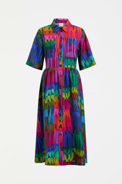 Colourful patterned dress on a white background - Llinen Light Dress in lind dark print by Elk the Label