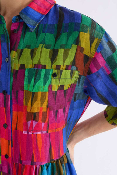 Colourful patterned dress on a white background - Llinen Light Dress in lind dark print by Elk the Label
