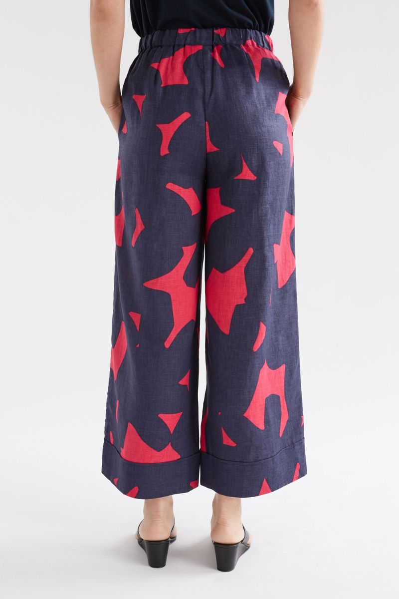 Elk the Label Pira Pants in linen navy haki print 