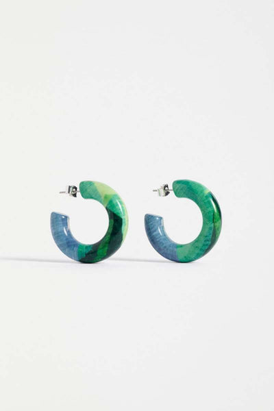 Green and blue hoop earrings on a white background. Resso Hoop Earring by ELK the Label. ELK Stockist in Newcastle, NSW at Zebra Finch Style