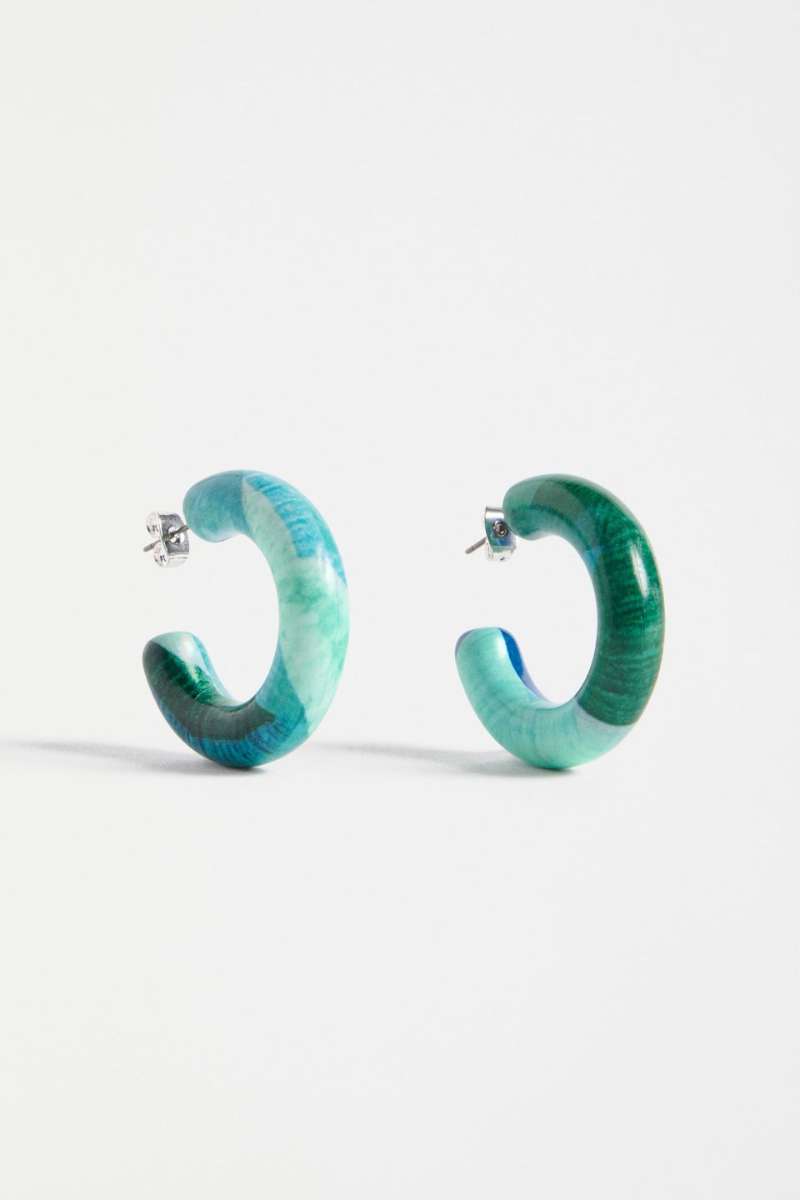 Green and blue hoop earrings on a white background. Resso Hoop Earring by ELK the Label. ELK Stockist in Newcastle, NSW at Zebra Finch Style