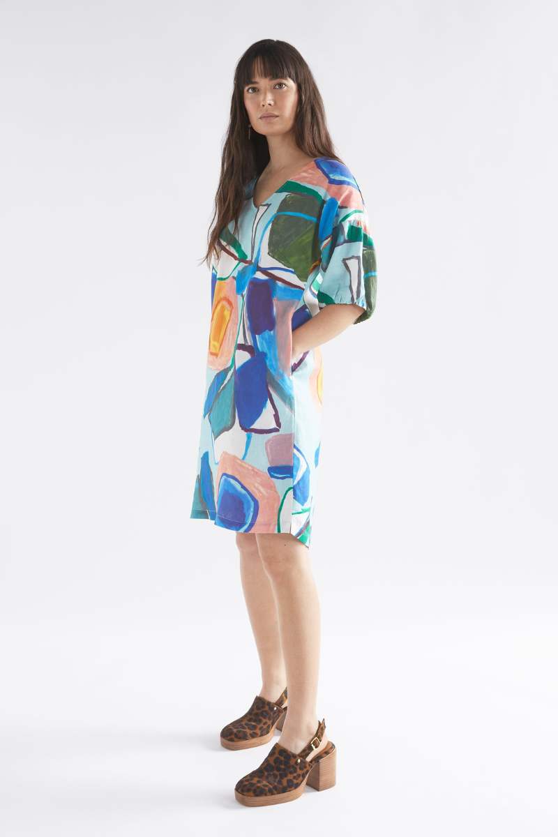 Side view of Elk the Label Strom Dress in Sun Print