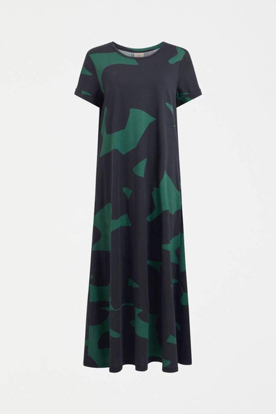 Woman wearing a darkl dress with green pattern on a white background by ELK the Label | Elk Stockist in Newcastle, NSW
