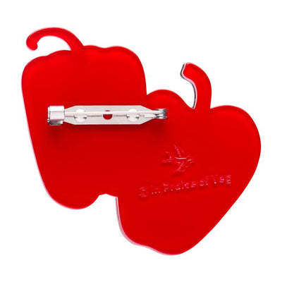 Back of Red capsicum cut in half with a white background - Erstwilder resin brooch from their In Praise of Veg Collection