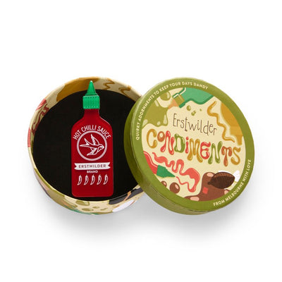Erstwilder Chilli Sauce resin brooch from their 2025 Condiments collection