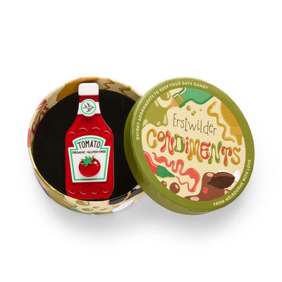 In gift box - Erstwilder Main Squeeze Brooch Tomato Sauce - from their Condiments collection