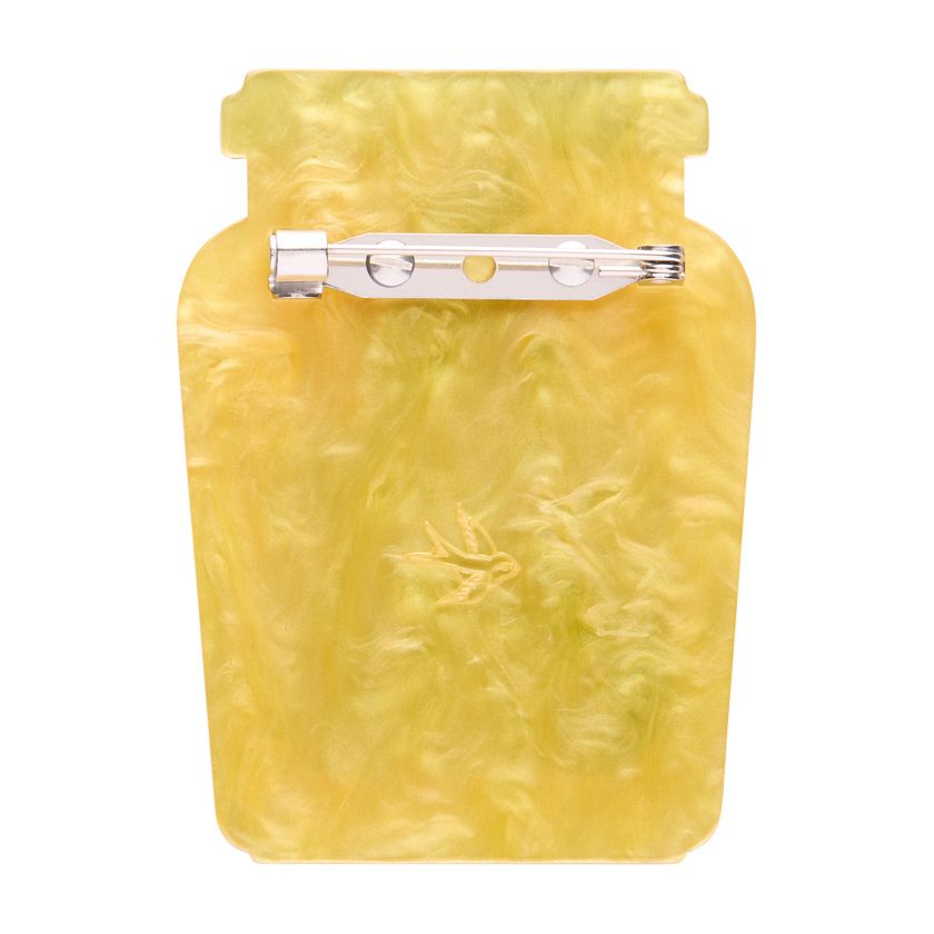 Jar of Dijon mustard with a black label on a white background - resin brooch by Erstwilder from their condiments collection