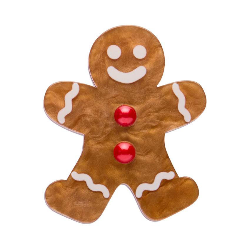 Gingerbread man brooch on a white background | By Erstwilder