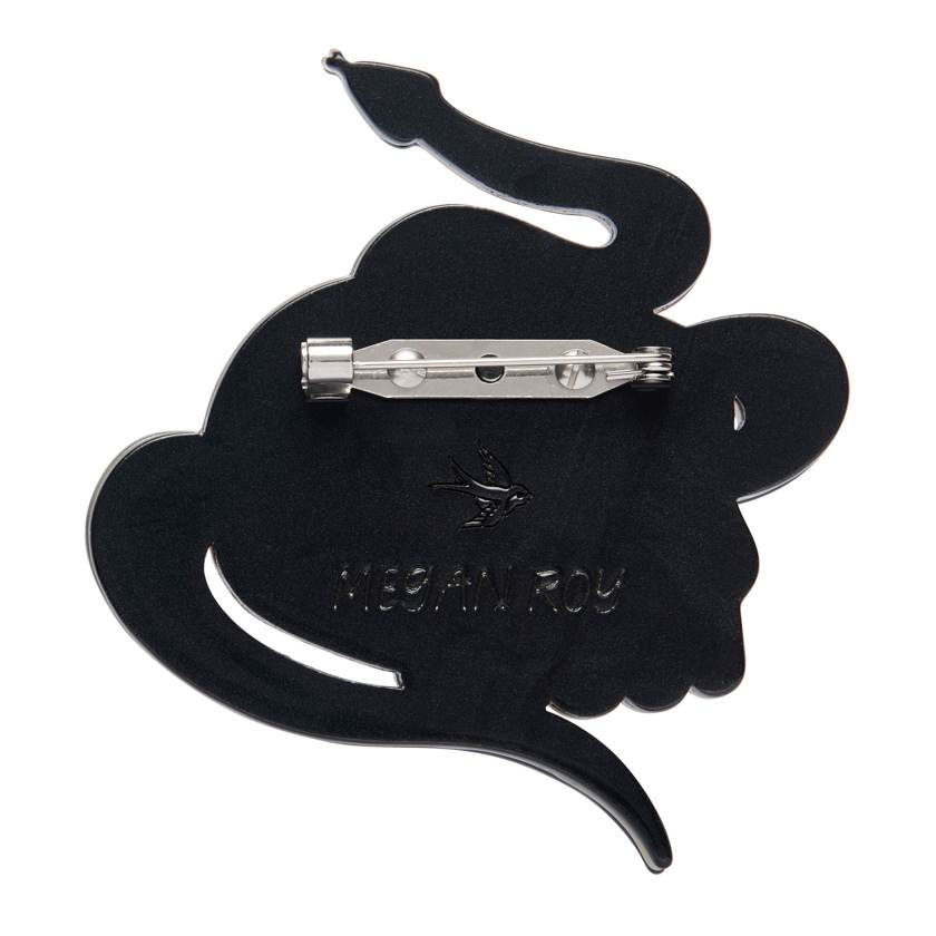 Skull with a snake on a white background. Macrabe Memento Brooch by Erstwilder from their 2025b Haunted at Heart collection | Erstwilder Stockist at Zebra Finch in Newcastle, NSW