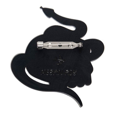 Skull with a snake on a white background. Macrabe Memento Brooch by Erstwilder from their 2025b Haunted at Heart collection | Erstwilder Stockist at Zebra Finch in Newcastle, NSW