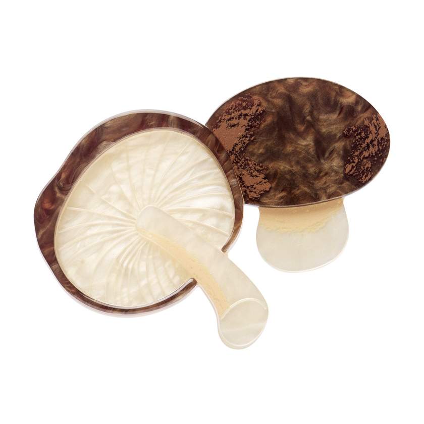 Mushroom resin brooch by Erstwilder from their 2025 In Praise of Veg collection