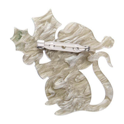 Illustration of a mouse wearing a Santa hat and holding holly leaves and berries on a white background | Resin brooch by Erstwilder from their 2025 christmas Merry Menagerie collection