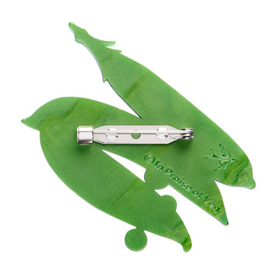 Back of Green peas in a pod on a white background - erstwilder resin brooch from their In Praise of Veg collection