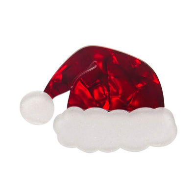 Red Santa hat with white trim on a white background