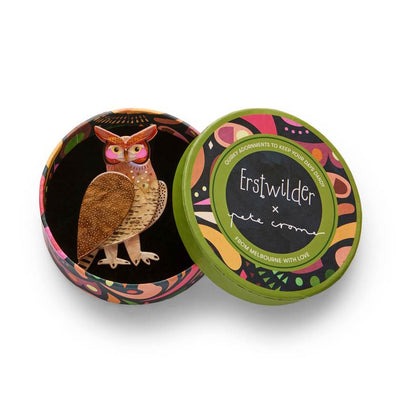 Erstwilder x Pete Cromer 2025 North Amercia collection | Stockist in Newcastle, NSW at Zebra Finch Style | The Great Horned Owl Brooch