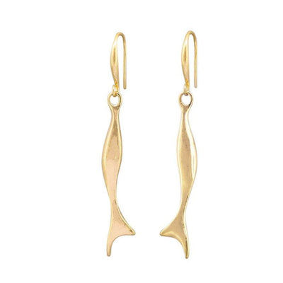 Gold fish-shaped earrings on a white background by Tiger Tree