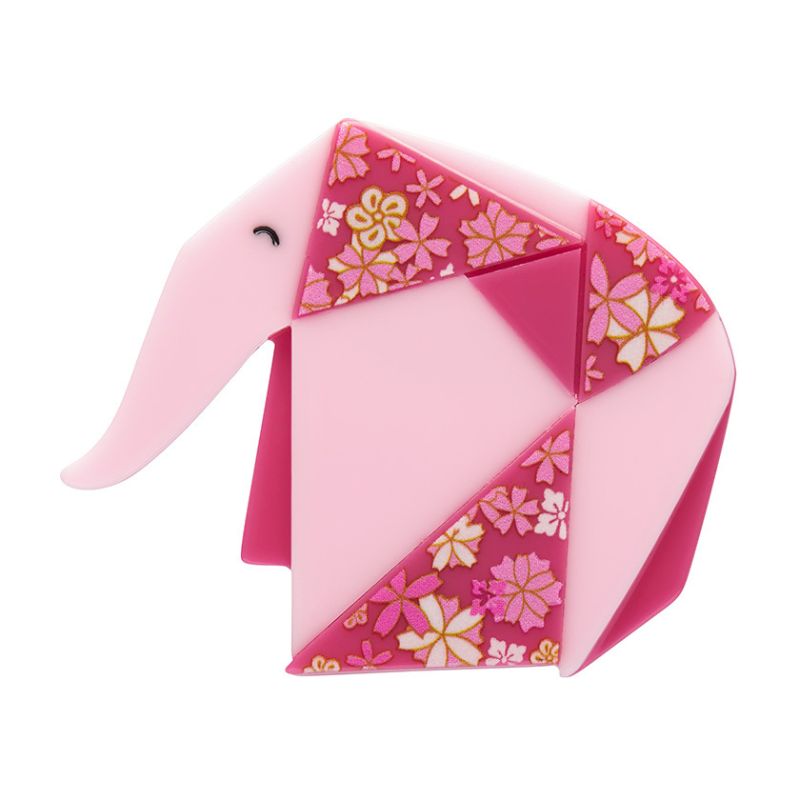 Forget me not pink elephant brooch by Erstwilder, from their 2023 Origami collection