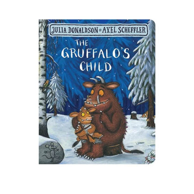 Book cover of 'The Gruffalo's Child' with a Gruffalo and child in a snowy scene.