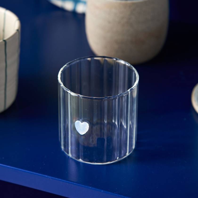 Clear glass tumble with a white heart by Robert Gordon | Robert Gordon stockist at Zebra Finch in Newcastle, NSW