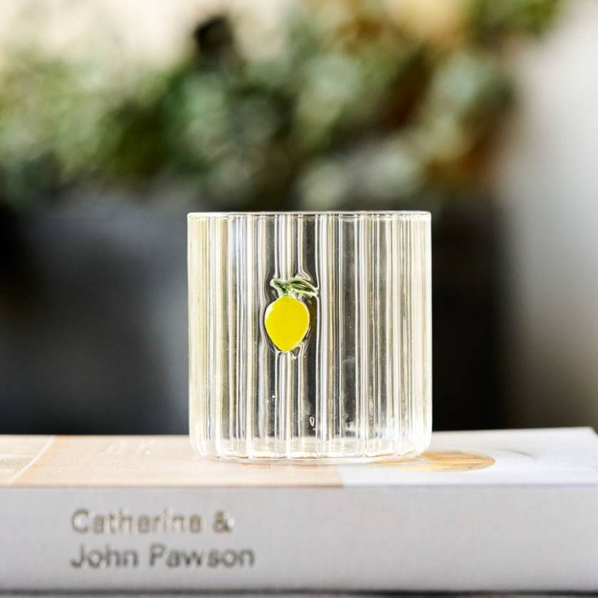 Clear glass tumbler with a lemon by Robert Gordon | Robert Gordon Stockist in Newcastle, NSW