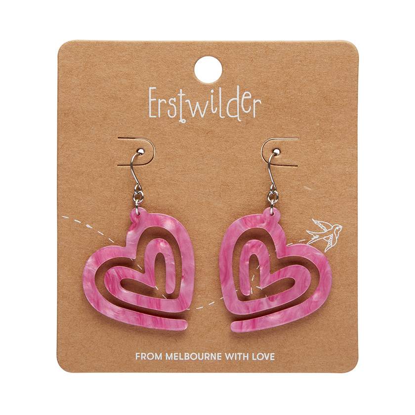 On card - Erstwilder Heart Maze Pink Earrings from their 2025 Valentine's Day collection