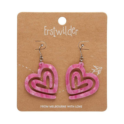 On card - Erstwilder Heart Maze Pink Earrings from their 2025 Valentine's Day collection