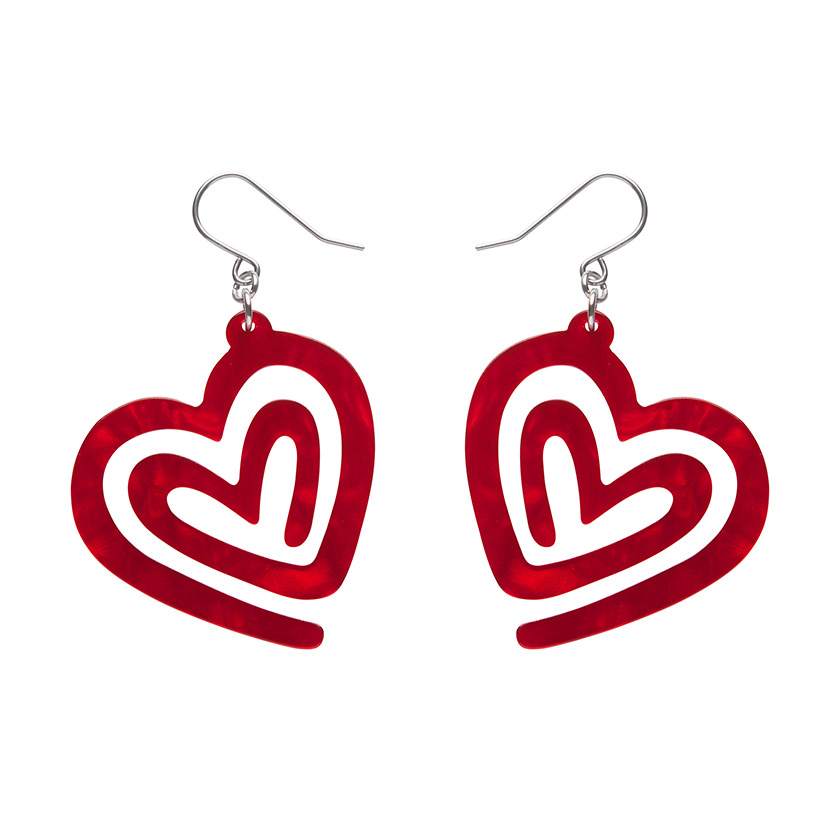 Heart Maze Earrings in Red by Erstwilder from their 2025 Valentine's Day collection