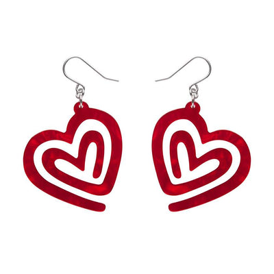 Heart Maze Earrings in Red by Erstwilder from their 2025 Valentine's Day collection