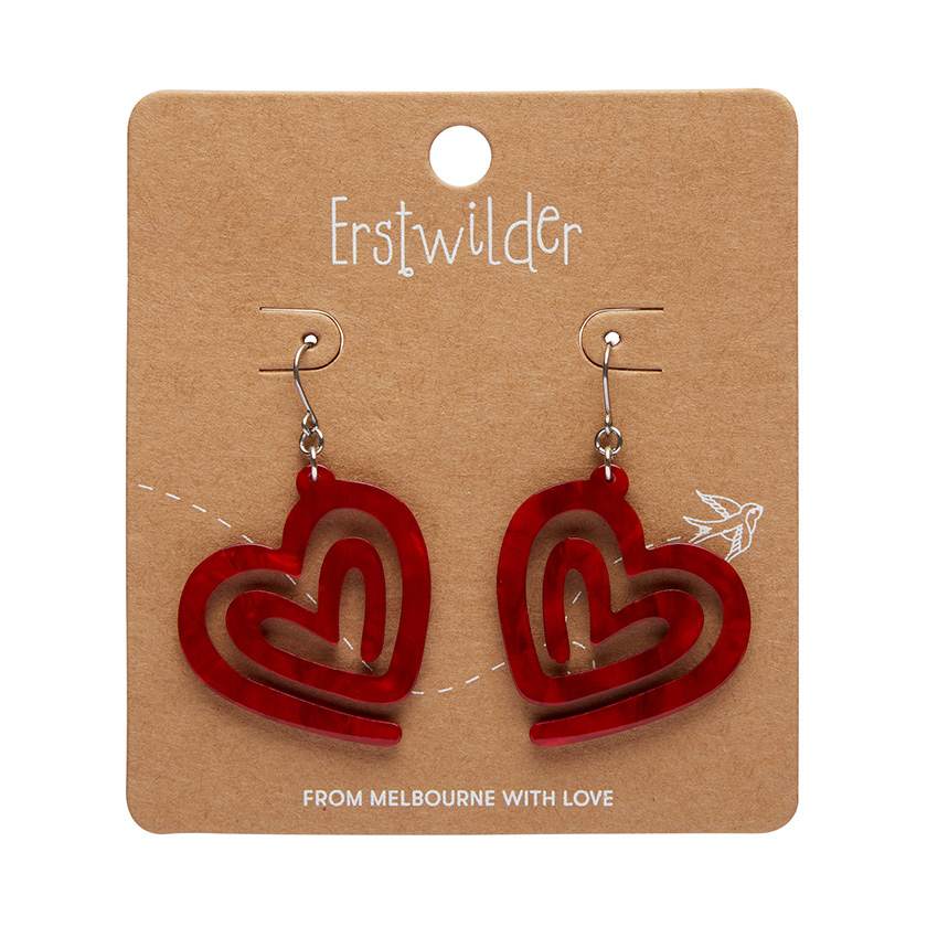 On card - Heart Maze Earrings in Red by Erstwilder from their 2025 Valentine's Day collection