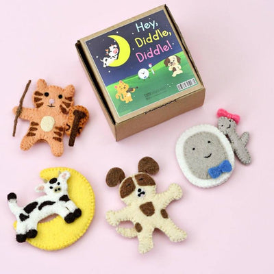 Set of four finger puppets - Hey Diddle diddle felt finger puppet set by Tara Treasures