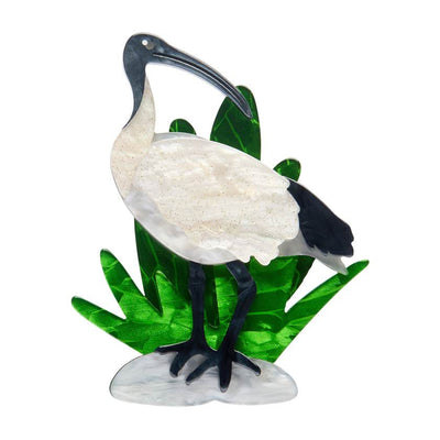 Izzy the Ibis resin brooch by Erstwilder from their 2025 Australiana collection. Stocked at Zebra Finch Style in Newcastle, NSW