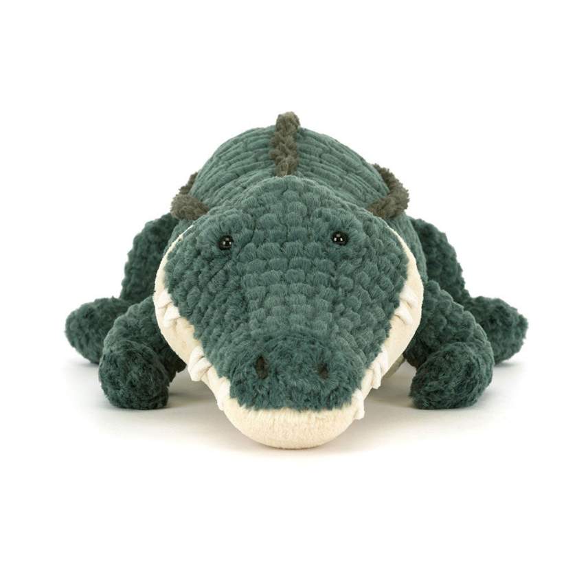 Plush toy alligator on a white background - Jellycat Allexi Alligator. Jellycat Stockist in Newcastle, NSW at Zebra Finch