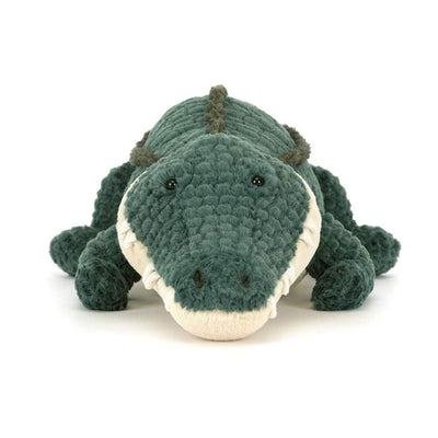 Plush toy alligator on a white background - Jellycat Allexi Alligator. Jellycat Stockist in Newcastle, NSW at Zebra Finch