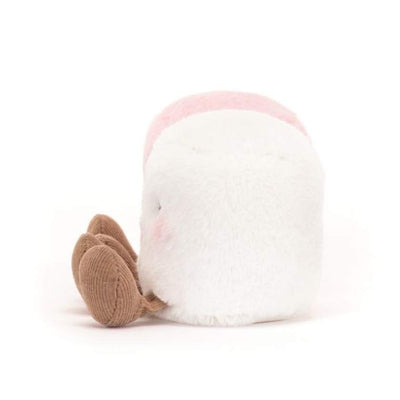 Two plush toys, one pink and one white, with smiling faces on a white background. Jellycat Amuseables Pink and White Marshmallows - Jellycat Stockist in Newcastle NSW at Zebra Finch Style