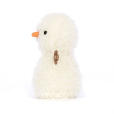 Plush snowman toy with a white body, orange nose, and black buttons on a white background by Jellycat | Jellycat Stockist in Newcastle, NSW at Zebra Finch