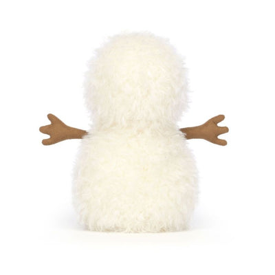 Plush snowman toy with a white body, orange nose, and black buttons on a white background by Jellycat | Jellycat Stockist in Newcastle, NSW at Zebra Finch