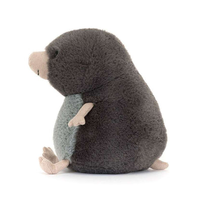 Plush toy mole on a white background. Jellycat Muswell Mole - Stockist at Zebra Finch Marketown