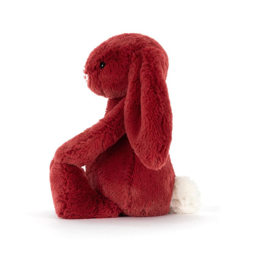 Red plush bunny toy on a white background | Jellycat Christmas redcurrant bunny