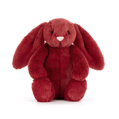 Red plush bunny toy on a white background | Jellycat Christmas redcurrant bunny